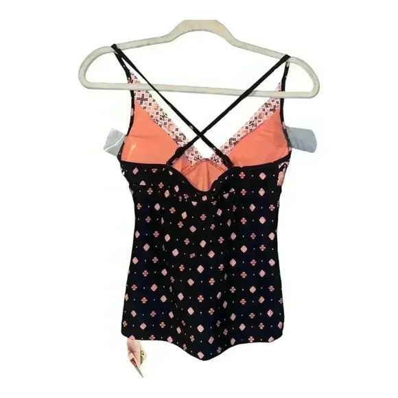 Seafolly Inka Gypsy Black/Pink V-Neck Tankini, Size 6 - Picture 3 of 9